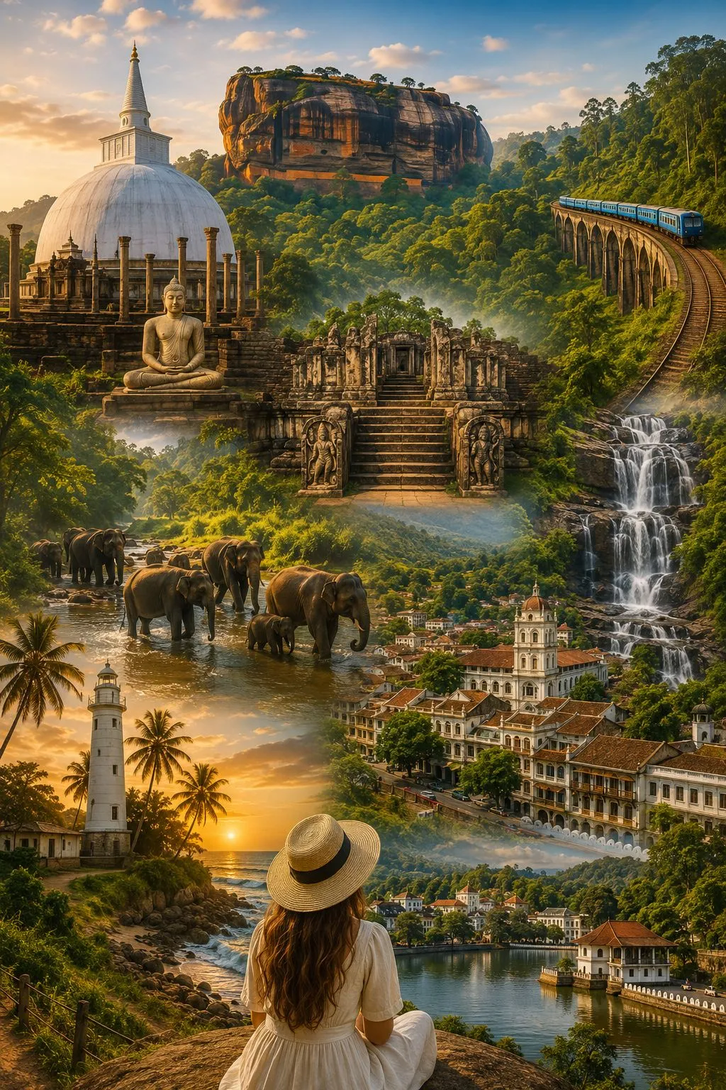 Sri Lanka highlights — Sigiriya, a hill-country train on Nine Arch Bridge, elephants bathing and the Kandy lakeside